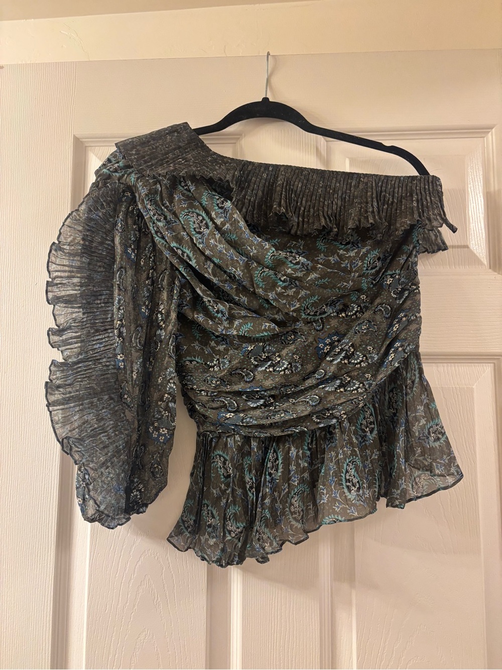 Altuzarra Silk One-Shoulder Ruffled Floral Blouse